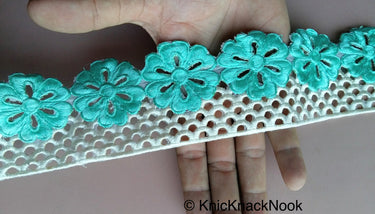 Off White And Purple / Blue / Red Floral Embroidery Lace Trim, Approx. 64mm Wide